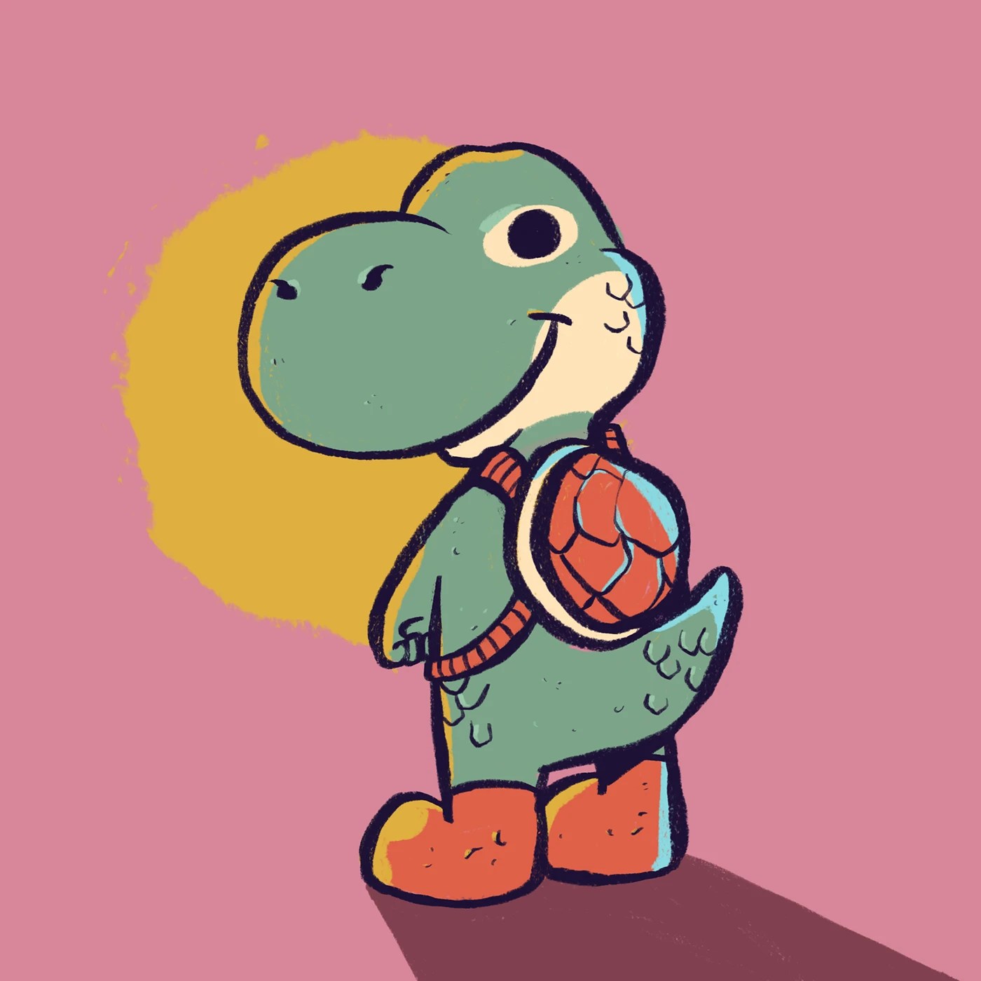 Ilustración digital del Joker en paleta teal y salmón hecha en iPad Pro