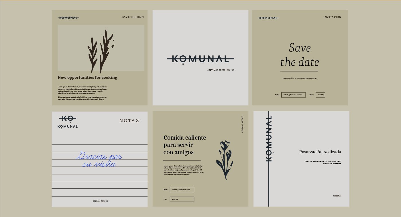 Papelería y save the date de la identidad visual Komunal