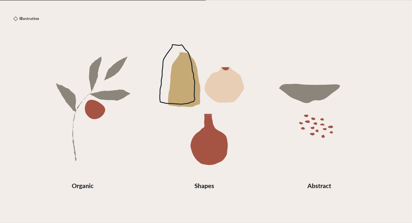 Ilustraciones orgánicas, formas y abstractas del sistema gráfico Komunal
